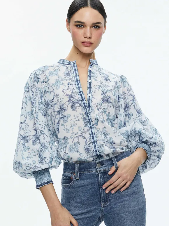 April Pleated Blouson Sleeve Top