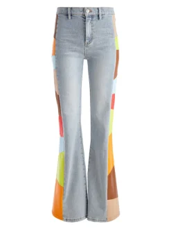 Beautiful Vegan Leather Patchwork Flare Jean