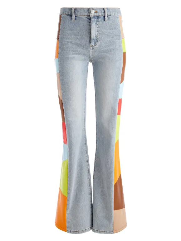 Beautiful Vegan Leather Patchwork Flare Jean