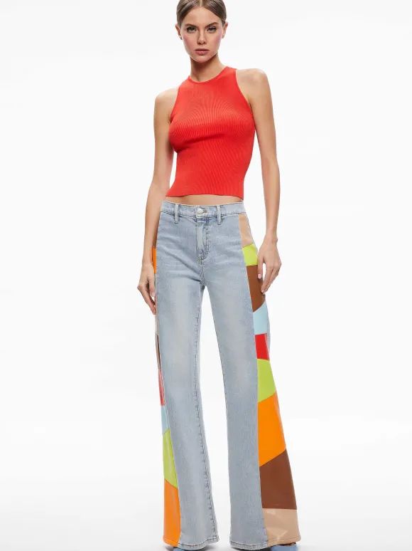 Beautiful Vegan Leather Patchwork Flare Jean