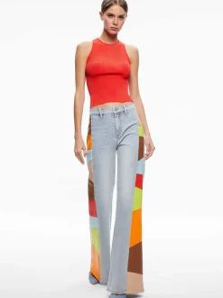 Beautiful Vegan Leather Patchwork Flare Jean