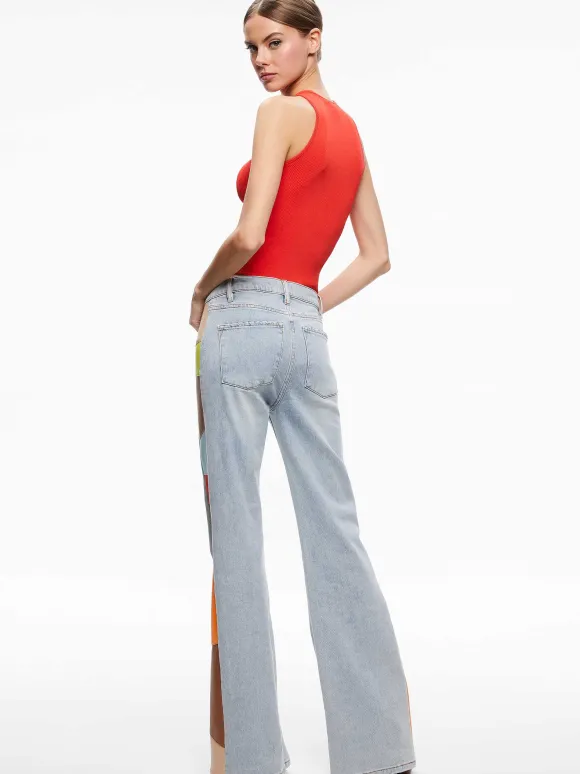 Beautiful Vegan Leather Patchwork Flare Jean