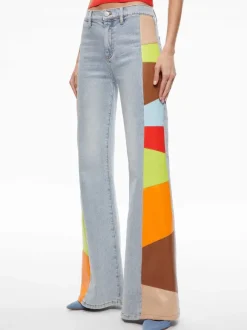 Beautiful Vegan Leather Patchwork Flare Jean