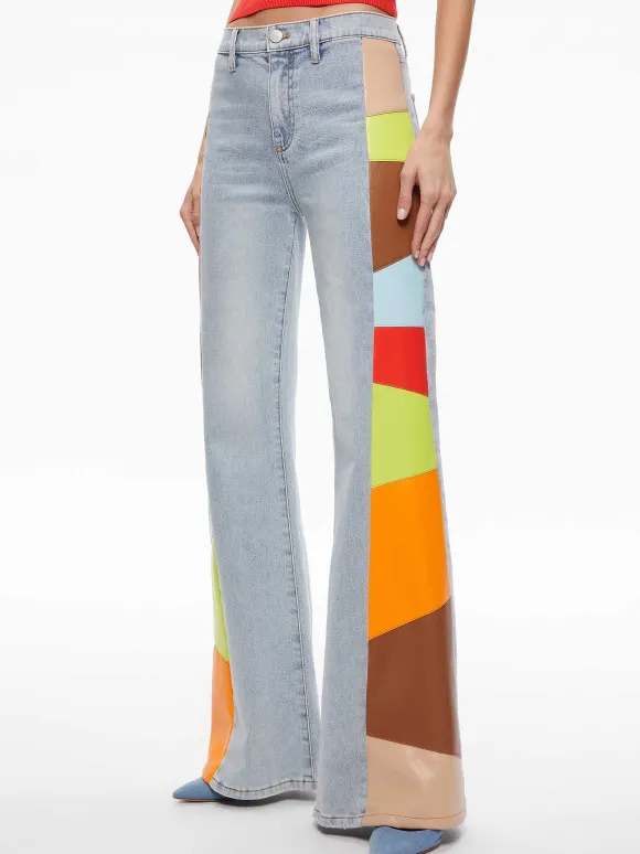 Beautiful Vegan Leather Patchwork Flare Jean