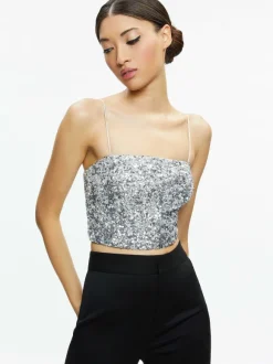 Ceresi Sequin Bandeau Crop Top + Maeve Sequin Slip Skirt