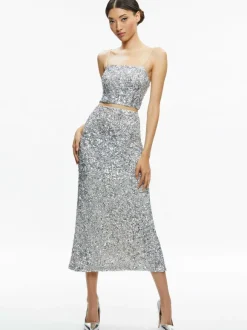Ceresi Sequin Bandeau Crop Top + Maeve Sequin Slip Skirt