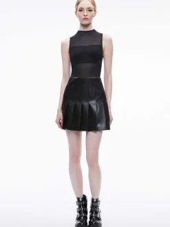 Chara Vegan Leather Pleated Mini Dress