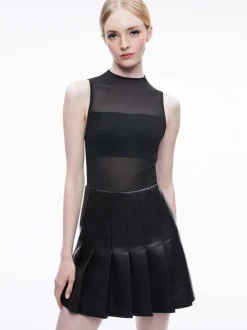 Chara Vegan Leather Pleated Mini Dress