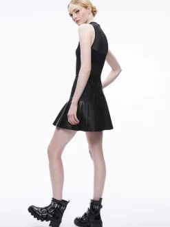 Chara Vegan Leather Pleated Mini Dress