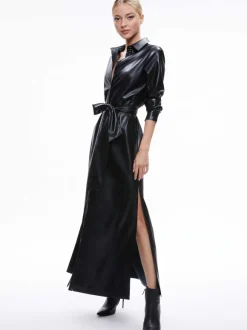 Chassidy Vegan Leather Maxi Shirt Dress