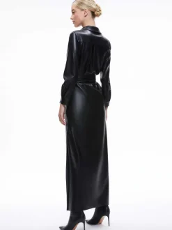Chassidy Vegan Leather Maxi Shirt Dress