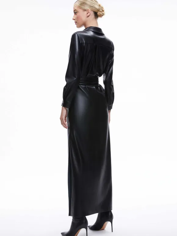Chassidy Vegan Leather Maxi Shirt Dress