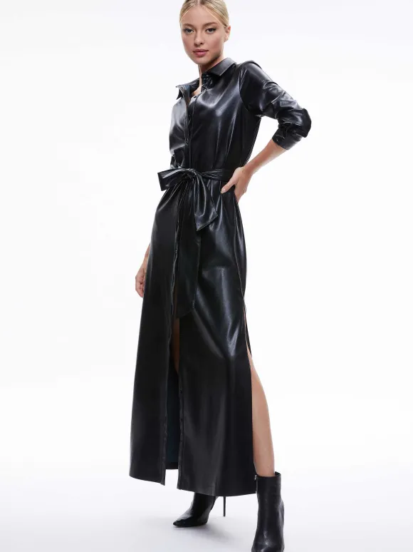 Chassidy Vegan Leather Maxi Shirt Dress