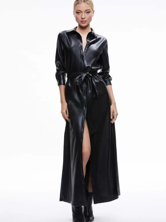 Chassidy Vegan Leather Maxi Shirt Dress