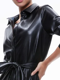 Chassidy Vegan Leather Maxi Shirt Dress