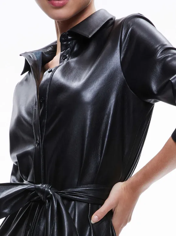 Chassidy Vegan Leather Maxi Shirt Dress