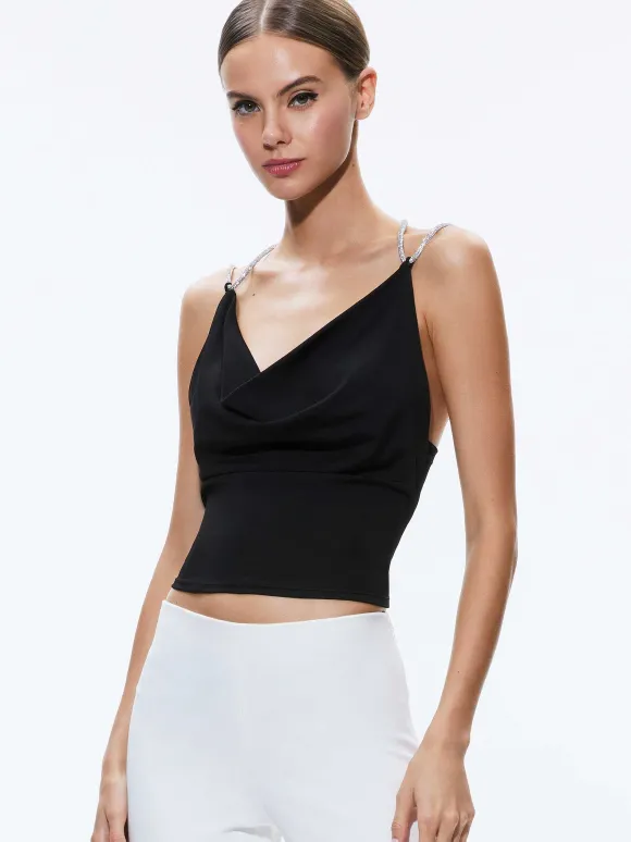 Coral Crystal Strap Cowl Neck Top