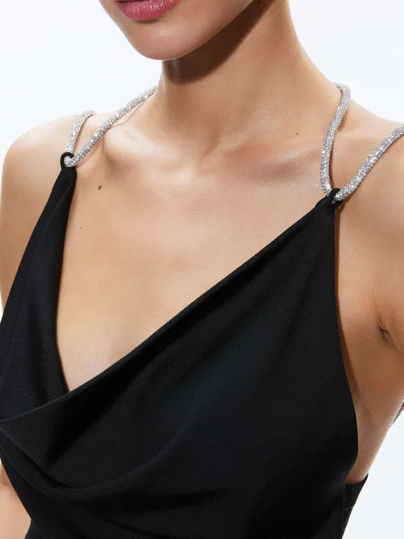 Coral Crystal Strap Cowl Neck Top