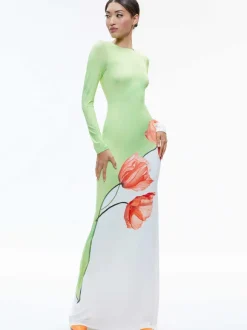 Delora Open Back Crew Neck Maxi Dress