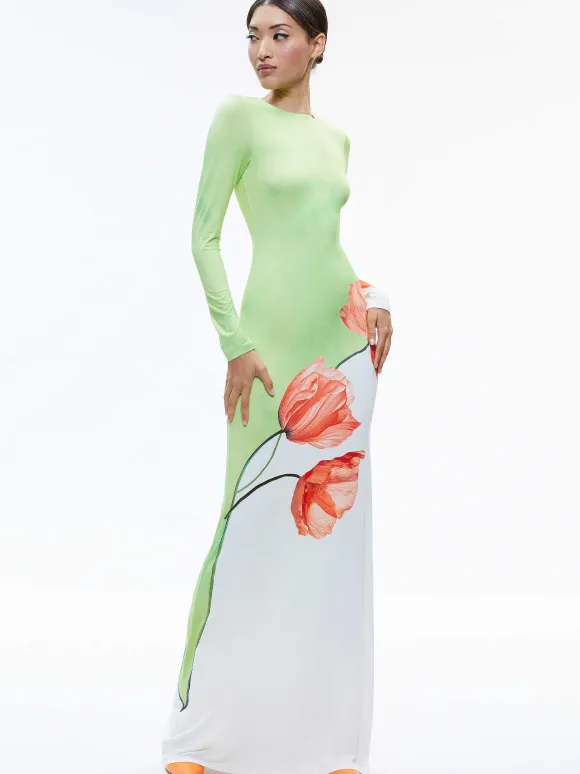 Delora Open Back Crew Neck Maxi Dress