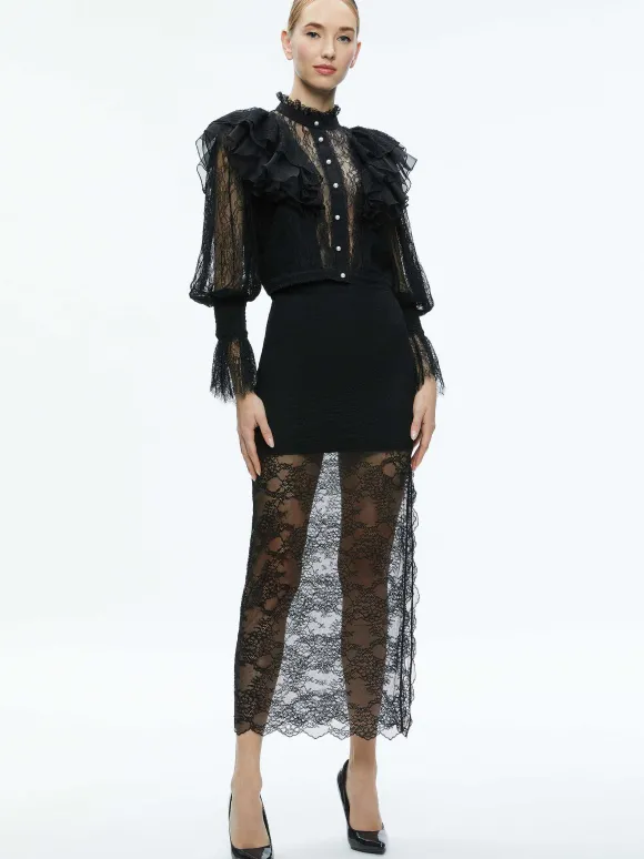 Delpha Ruffle Lace Blouson Sleeve Cropped Top