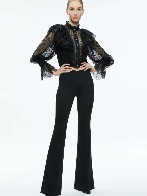 Delpha Ruffle Lace Blouson Sleeve Cropped Top