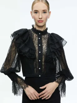 Delpha Ruffle Lace Blouson Sleeve Cropped Top