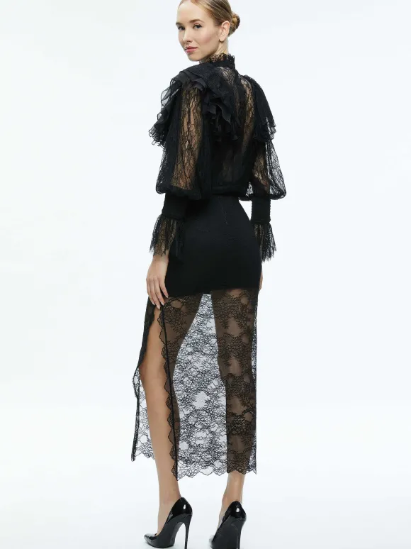 Delpha Ruffle Lace Blouson Sleeve Cropped Top