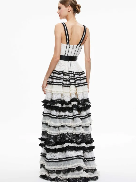 Denita Bustier Ruffle Gown