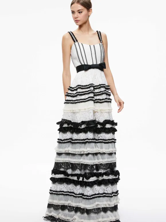 Denita Bustier Ruffle Gown