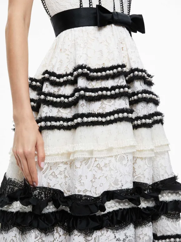 Denita Bustier Ruffle Gown