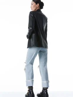 Denny Vegan Leather Notch Collar Blazer