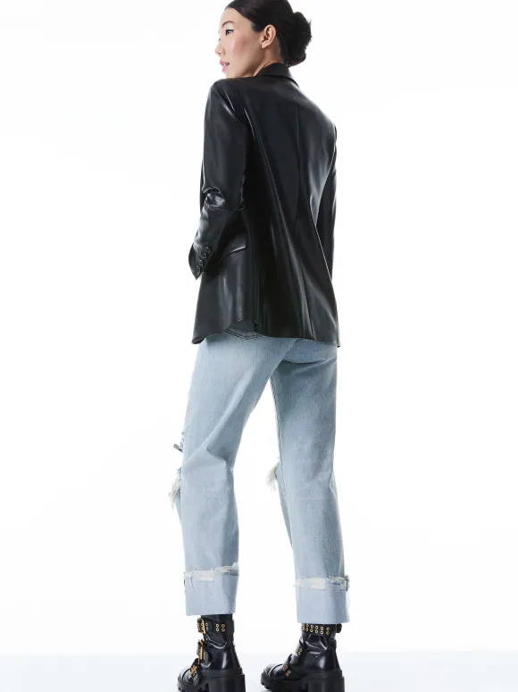 Denny Vegan Leather Notch Collar Blazer