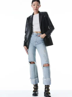 Denny Vegan Leather Notch Collar Blazer