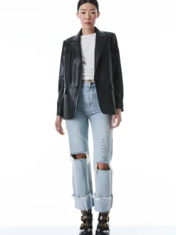 Denny Vegan Leather Notch Collar Blazer