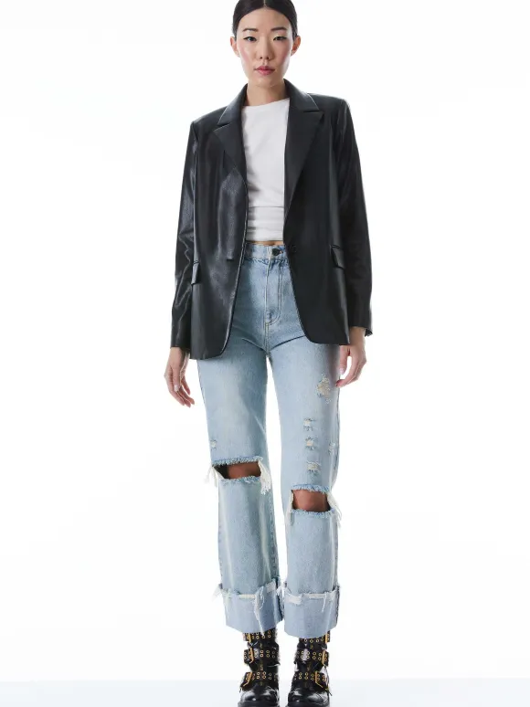 Denny Vegan Leather Notch Collar Blazer