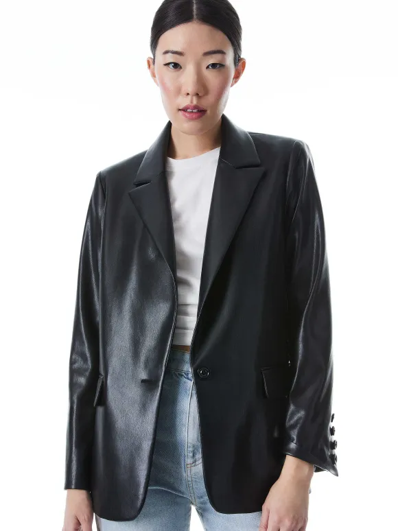 Denny Vegan Leather Notch Collar Blazer