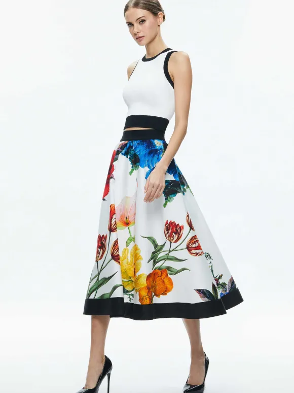 Earla High Rise Flared Midi Skirt