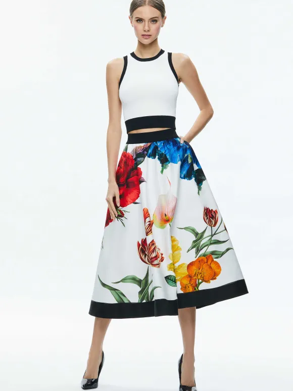 Earla High Rise Flared Midi Skirt
