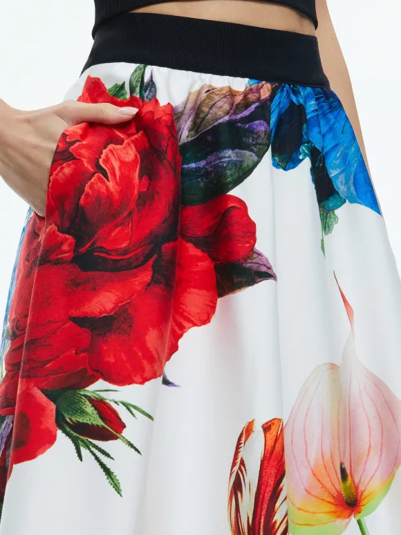 Earla High Rise Flared Midi Skirt