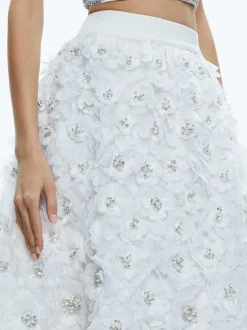 Earla High Waisted Floral Embellished Skirt