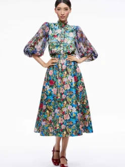Earla Vegan Leather Flare Skirt + Ilan Smocked Sleeve Button Front Blouse