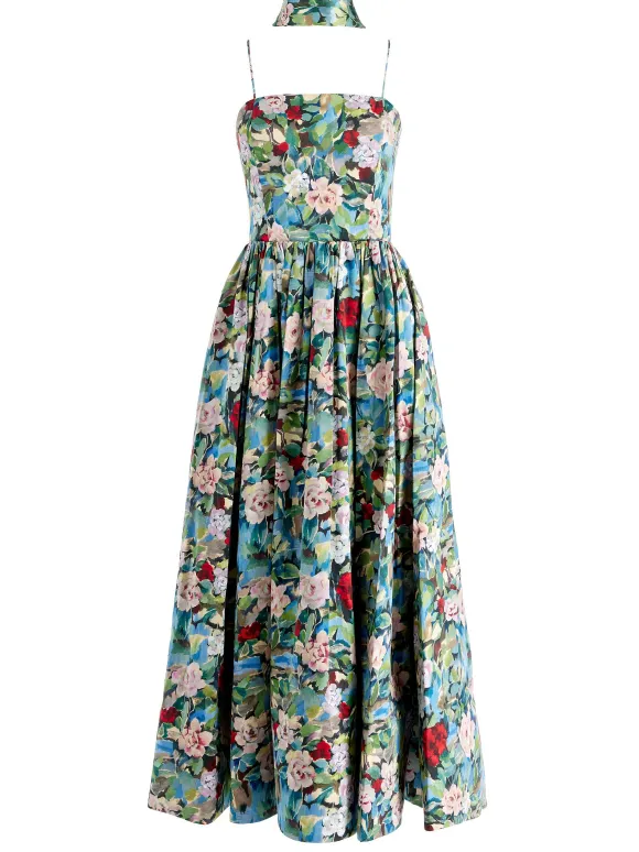Glynis Spaghetti Strap Scarf Midi Dress