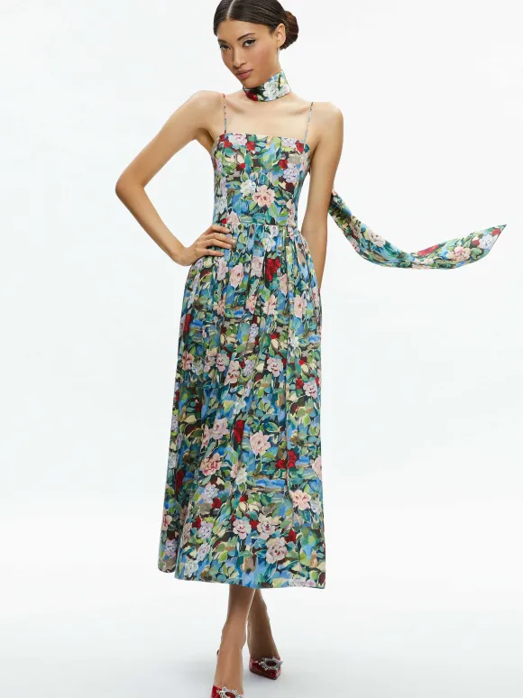 Glynis Spaghetti Strap Scarf Midi Dress