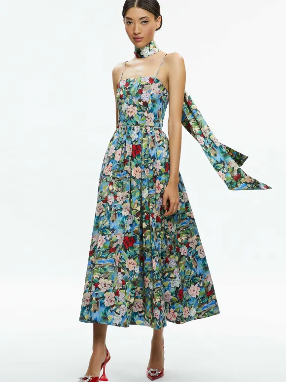 Glynis Spaghetti Strap Scarf Midi Dress