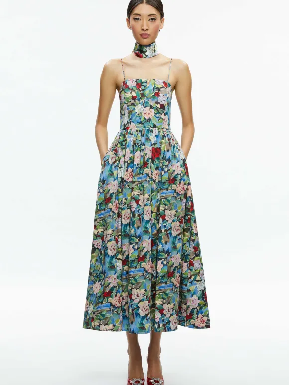 Glynis Spaghetti Strap Scarf Midi Dress