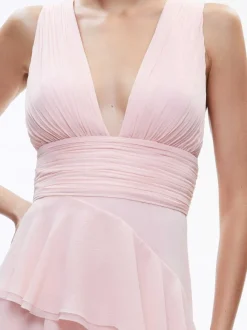 Holly Low Neck Asymmetric Ruffled Maxi Dress