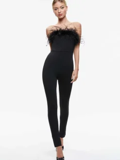 Idell Off Shoulder Feather Trim Jumpsuit