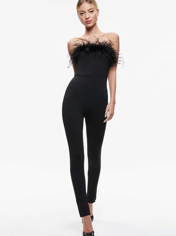 Idell Off Shoulder Feather Trim Jumpsuit