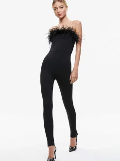 Idell Off Shoulder Feather Trim Jumpsuit